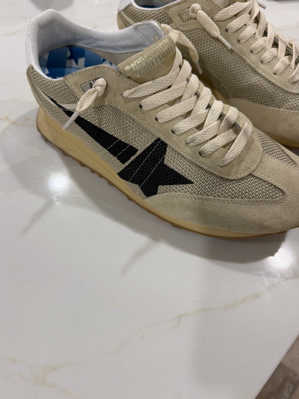 Golden Goose Men's Cream & Black Marathon Sneakers
